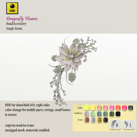 *LODE* Head Accessory - Dragonfly Flowers [white]