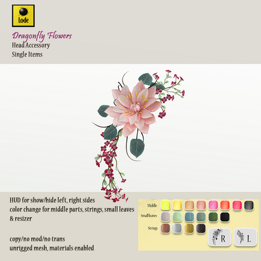 *LODE* Head Accessory - Dragonfly Flowers [soft pink]