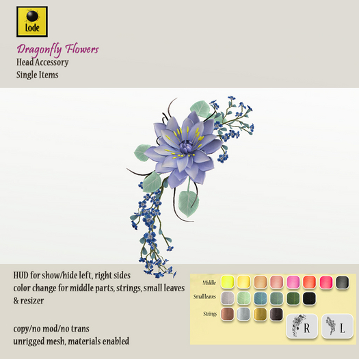 *LODE* Head Accessory - Dragonfly Flowers [light blue]
