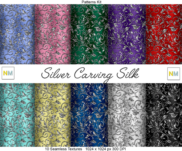 Silver Carving Silk Satin