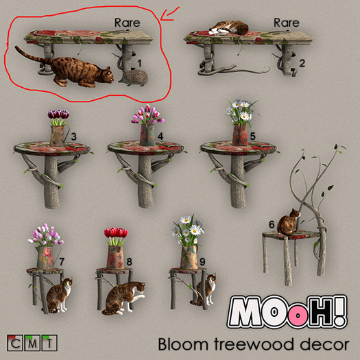 1. MOoH! Bloom Bench cat and hedgehog RARE 2LI