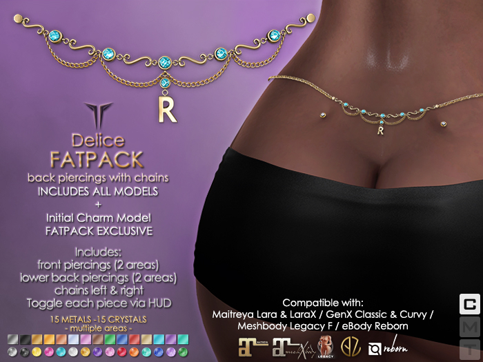 **RE** Delice Piercings Fat Pack - Fit Mesh - Maitreya Lara X, GenX, eBODY, Meshbody
