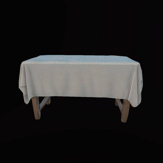 {S} Full Perm White Tablecloth Display Table