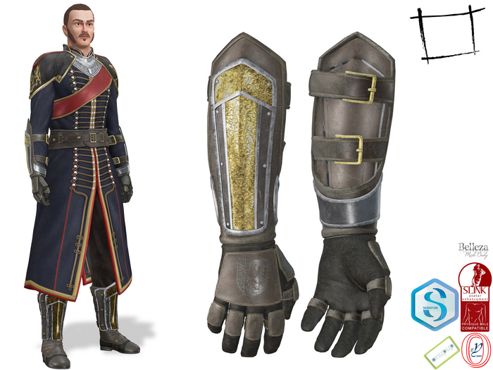  Full Perm Royal Aristocratic Medieval Arm Shield Gloves Slink Male, Signature Gianni, Onupup, Ocacin Gamit,Belleza Jake