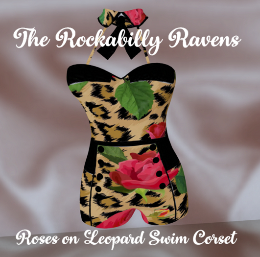 Rockabilly Ravens Leopard Roses Swim Corset  (Box)