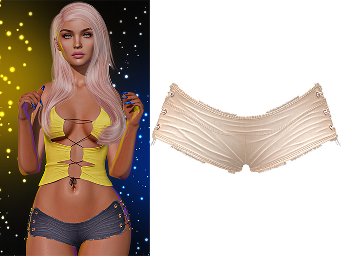 Adria Booty Shorts 2.0 [Beige Denim] - Maitreya Lara • LaraX • Petite • PetiteX • Legacy • Reborn Clothing