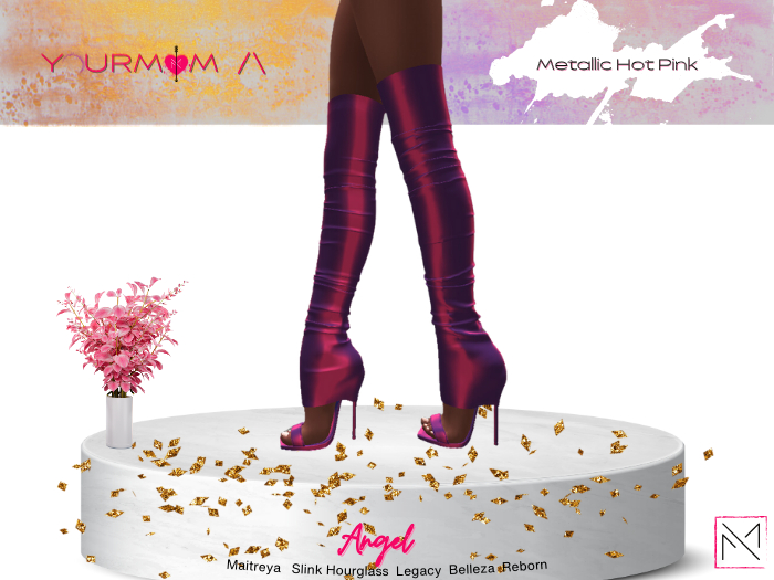 YOURMOM /\ - Angel Thigh High Heels ' Metallic Hot Pink