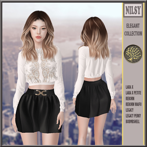 LACED BLOUSE&FLARED SKIRT