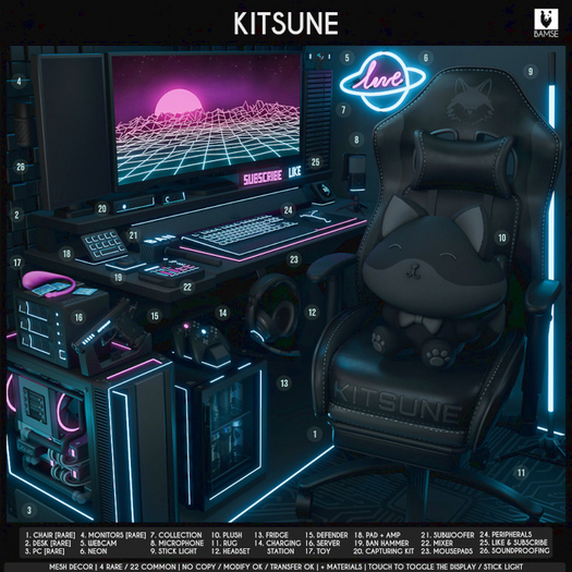 1. BAMSE : Kitsune - Chair RARE -- Gamer Chair with Plushie