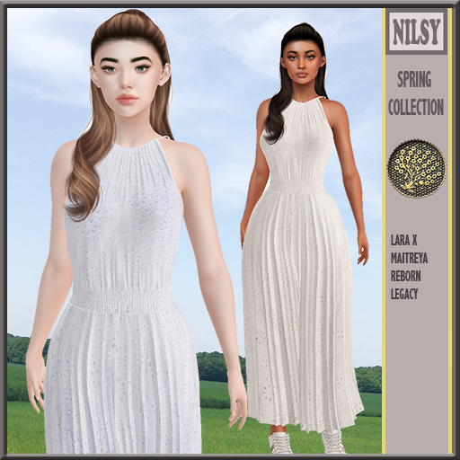 BRODERIE DRESS,WHITE&BLUE