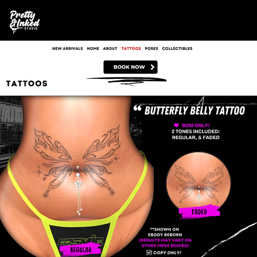 PRETTY & INKED STUDIO - BUTTERFLY BELLY TATTOO - (BOM)