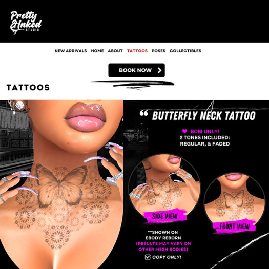 PRETTY & INKED STUDIO - BUTTERFLY NECK TATTOO - (BOM)