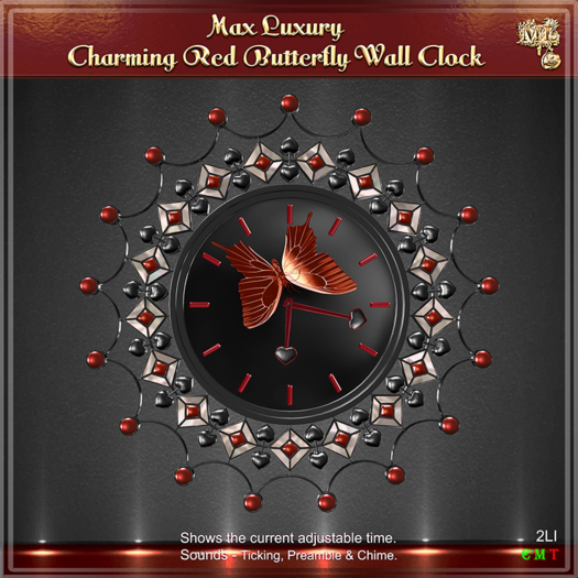 Max Luxury - Charming Red Buttetrfly Wall Clock