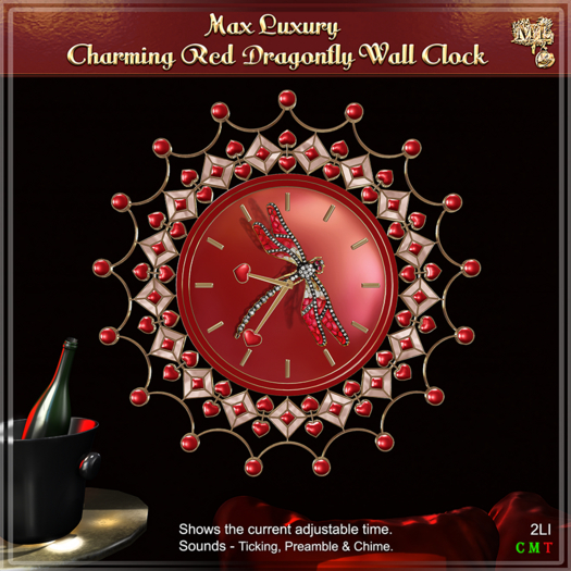 Max Luxury - Charming Red Dragonfly Wall Clock