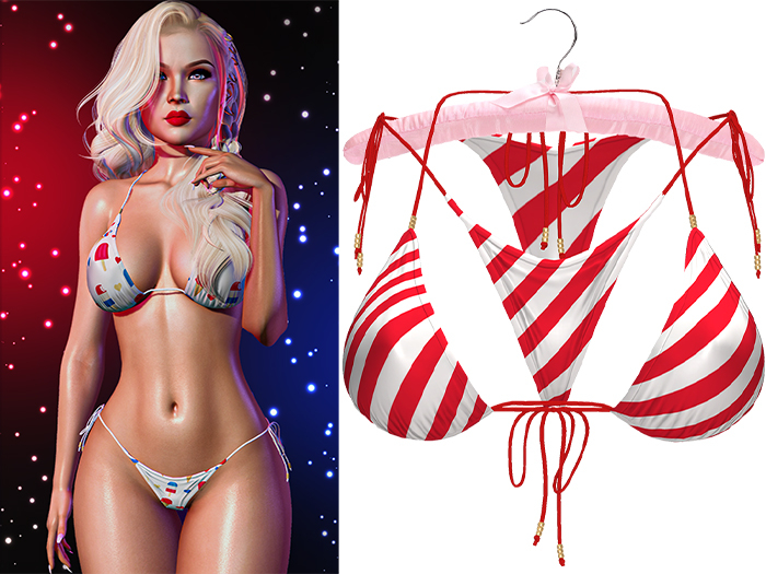 Rae Beaded String Bikini 2.0 [Patriot  Red Stripe] - Maitreya Lara • LaraX • Petite • PetiteX • Legacy • Reborn