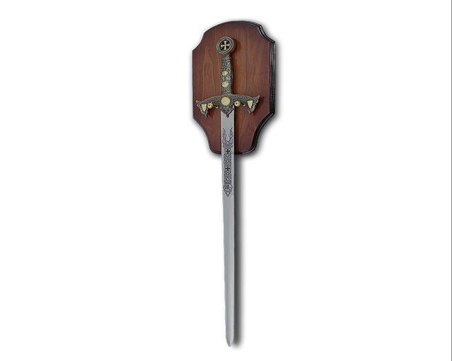 Sword Mounted on Wood Plaque .. CUTOUT, NOT 3D