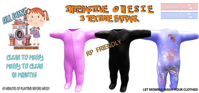 ALL DONE Interactive Fitted Toddledoo Girl & Boy Onesie 3 Texture Fatpack 