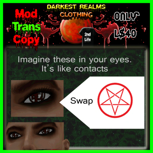 DRC - Eyes with Satanic (Inverted) Red Pentacle (Religion Body Parts)