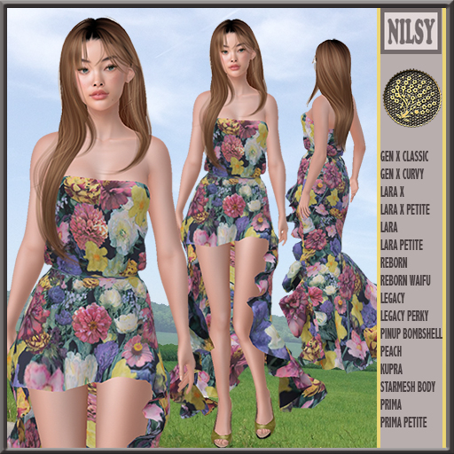 ASYMETRIC FRONT FLORAL RUFFLE DRESS