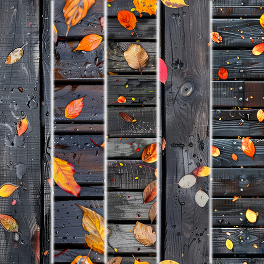 5pc 3D wooden boardwalk with autumn leaves seamless *Full Perm* 002