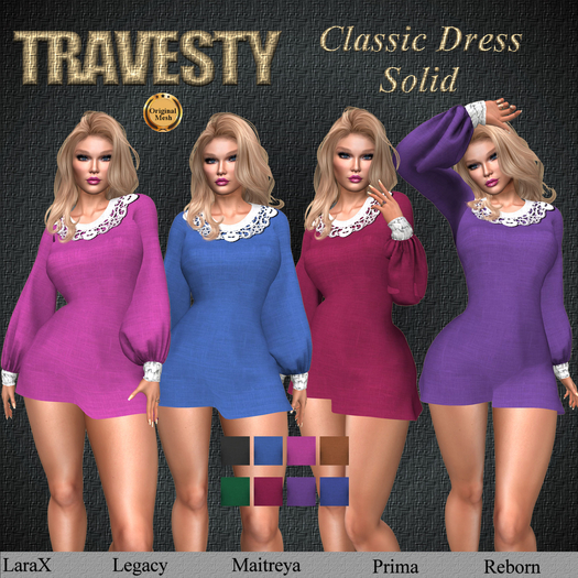 Second Life Marketplace - Travesty Classic Long Sleeve Dress Solids