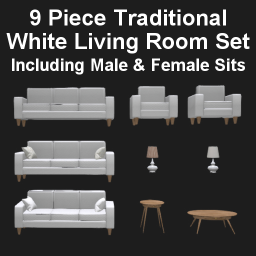 9 Piece Traditional White Living Room Set
