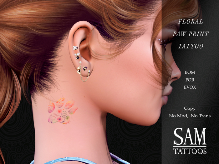 [SAM TATTOOS] FLORAL PAW PRINT TATTOO FOR EVOX