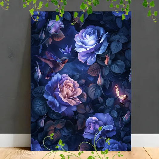 BLUE ROSE HUMMINGTON BIRD BACKGROUND