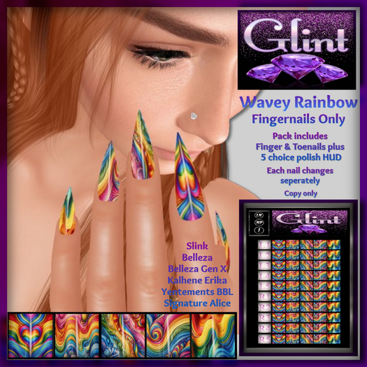 PRIDE PROMO .:Glint:. Wavey Rainbow Short Stiletto Fingernails FATPACK