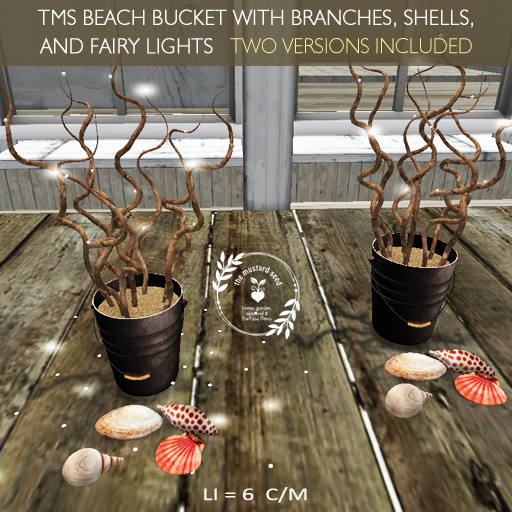 tms beach bucket with branches, shells & fairy lights *WEAR*