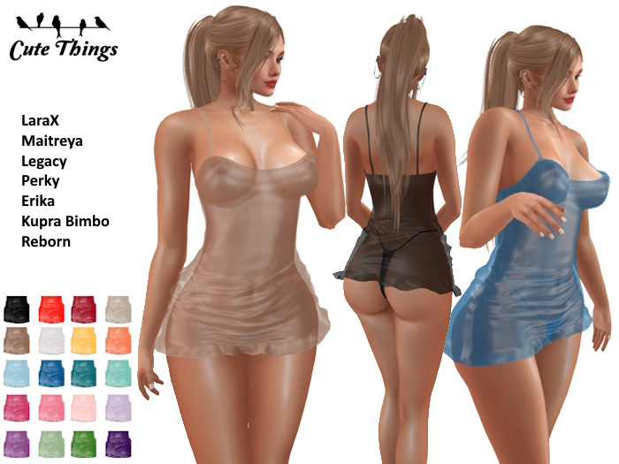 [CT] Sheer Silk Minidress + Pantie HUD 20 colors - LaraX - Maitreya - Legacy - Perky - Erika - Reborn - Kupra Bimbo