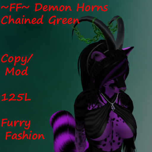 ~FF~ Demon Horns Chained Green Furry