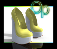 Yellow White Teez Platform Heels