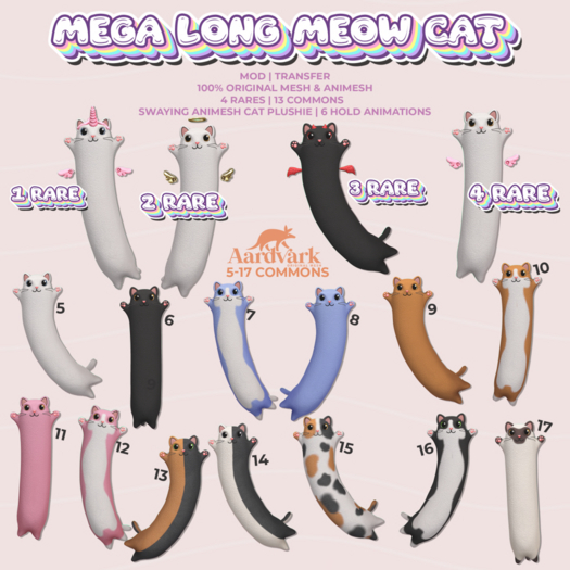 2. Aardvark : Mega Long Meow Cat - Angel RARE