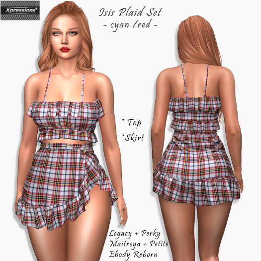 [Xprs] - Isis Plaid Set Cyan -Red