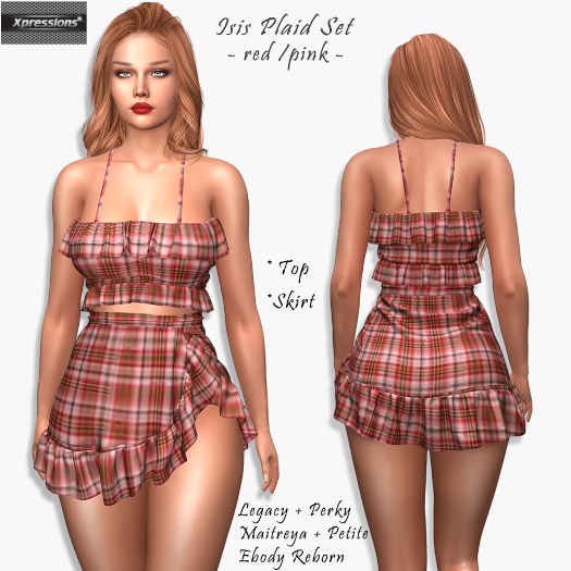 [Xprs] - Isis Plaid Set Red -Pink