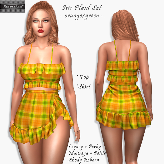 [Xprs] - Isis Plaid Set Orange -Green