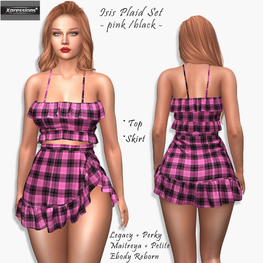[Xprs] - Isis Plaid Set Pink -Black
