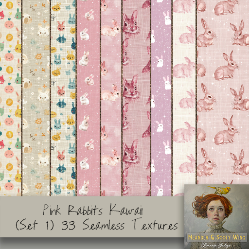 M/M (k) Pink Rabbits Kawaii Seamless (Set 1) (33) Textures
