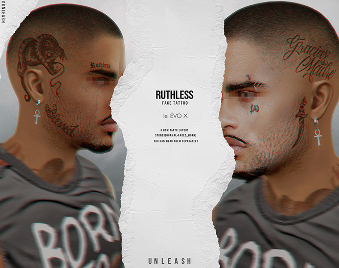 UNLEASH - Ruthless face Tattoo // EVOX