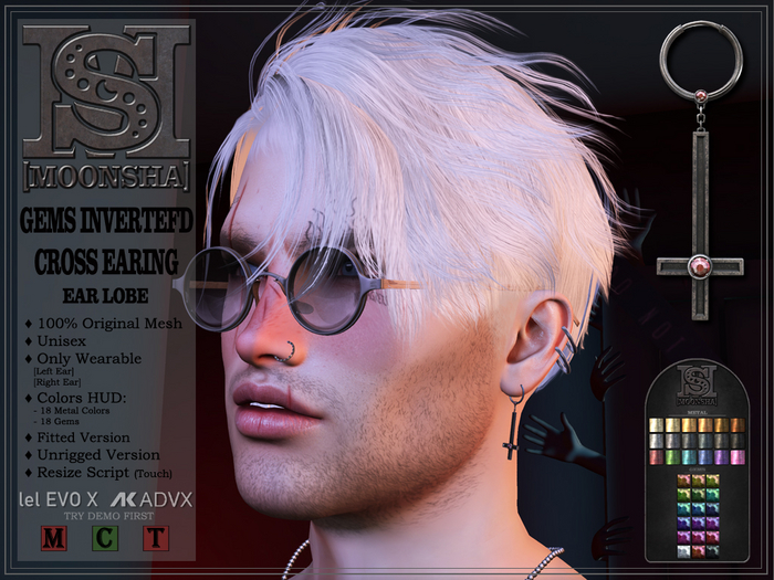 [MoonSha] Gems Inverted Cross Earing - Ear Lobe