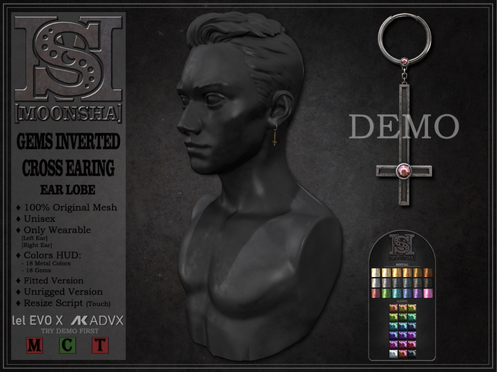 [MoonSha] Gems Inverted Cross Earing - Ear Lobe DEMO