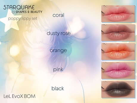 Second Life Marketplace - [starQuake] Poppy Lippy set for EvoX (BOM)