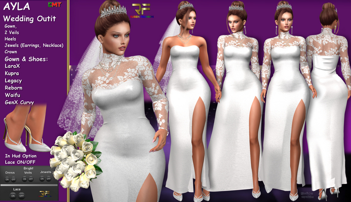 R.F. -  Ayla wedding white outfit  - With Hud Bright & Option Top Lace ON/OFF