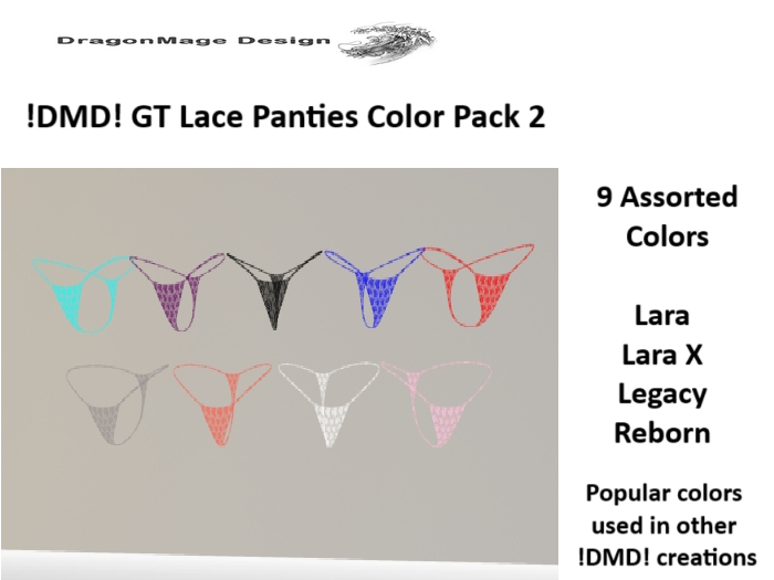 !DMD! GT Lace Panties 9 Color Pack 2  4 Models