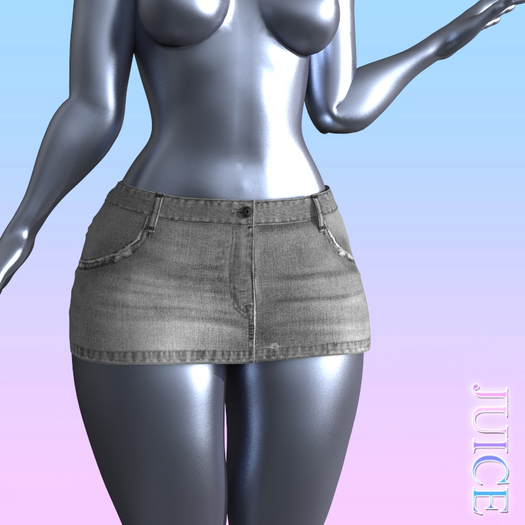 Grey Denim Pockets Skirt
