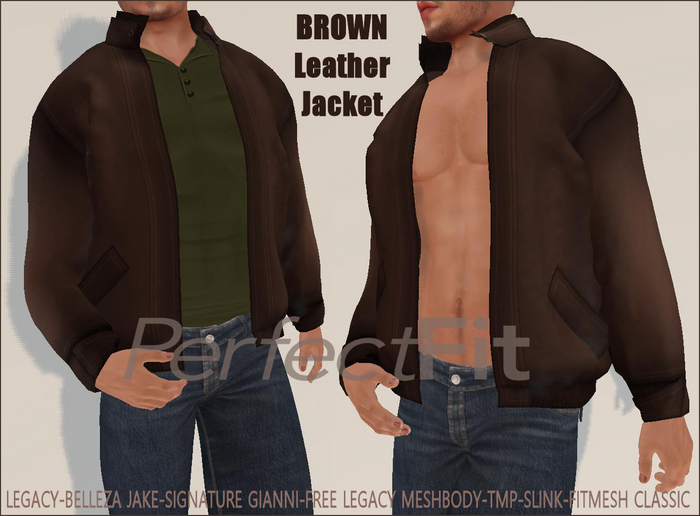 PROMO-BROWN LEATHER JACKET WITH POLO-BELLEZA JAKE LEGACY MALE SIGNATURE GIANNI FREE MESHBODY CLASSIC SLINK FITMESH