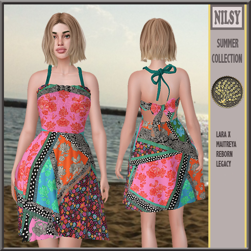 GATHERED PATCH PRINT DRESS