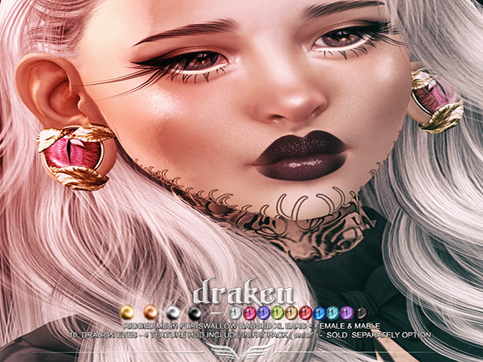 A*S DRAKEN_^^Swallow^^Gauged XL Ears_FATPACK_(wear me)
