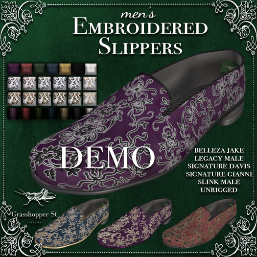 Grasshopper St Embroidered Slippers Men's DEMO
